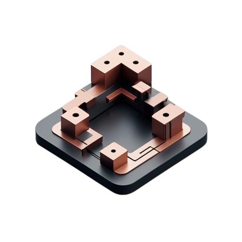 A 3D-rendered metallic copper-colored geometric object with a black square base, shown on a plain white background.