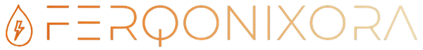 The brand logo for FERQONIXORA, featuring stylized orange lettering with a lightning bolt icon on a solid white background.